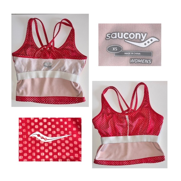 💙 3/$21 Saucony Women's Crop top (XS) Red geometric, criss-cross back straps - Picture 4 of 5